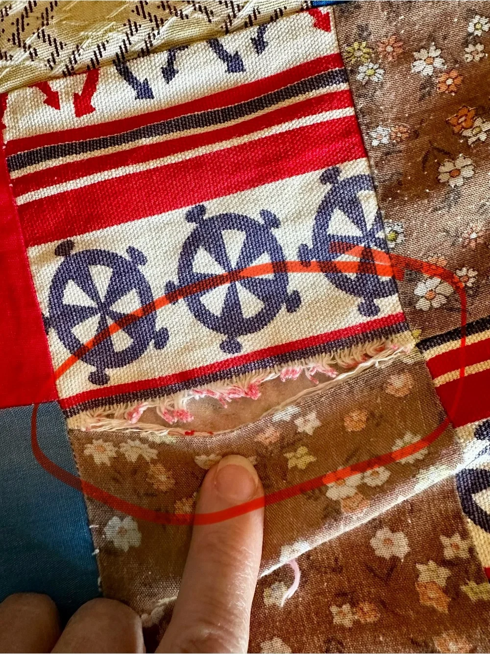 Patchwork Quilt Hand Knotted Approx. 78”x81” Full/Dbl. Photographed on Queen bed